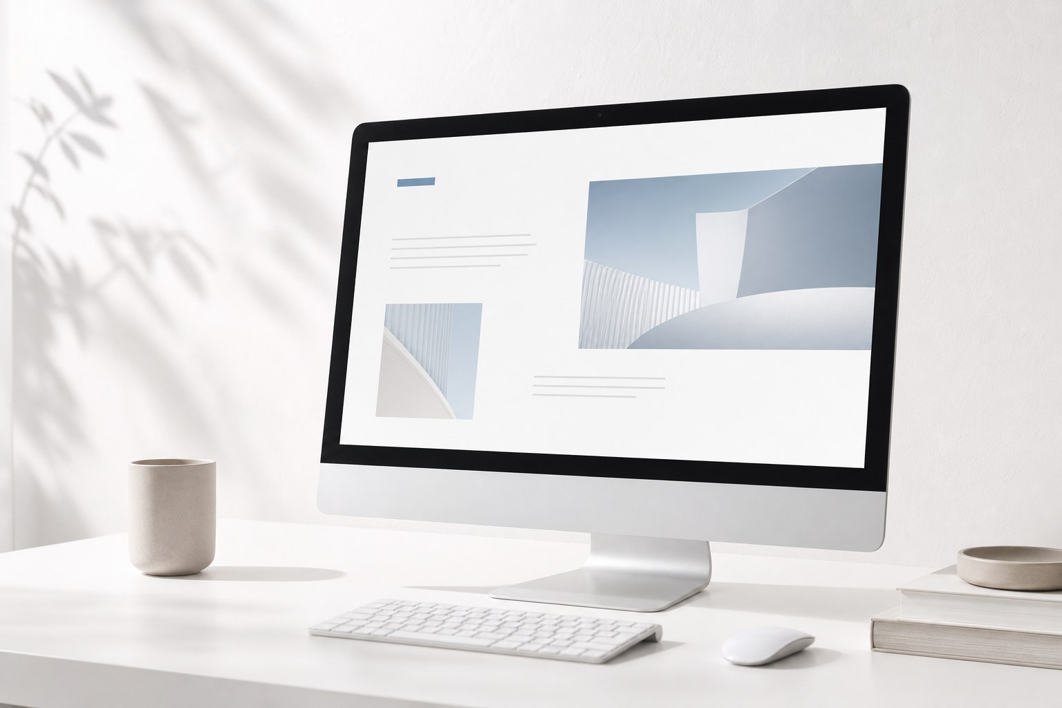 화이트톤 데스크의 웹디자인 작업용 모니터
